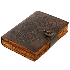 Leather Journal with Embossed Skull and Antique Paper with Deckle Edges